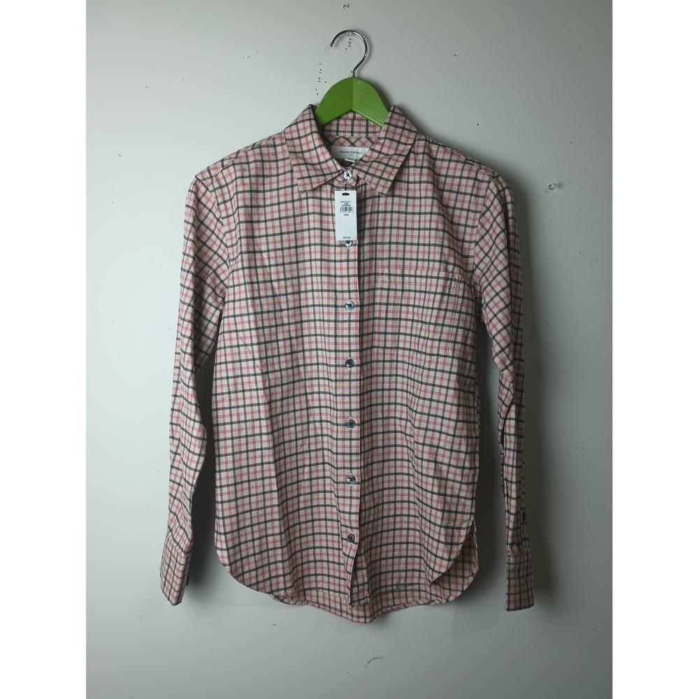 Banana Republic Womens Pink Plaid Cotton Button‎ Down Shirt XXS NWT 844173-02-1
